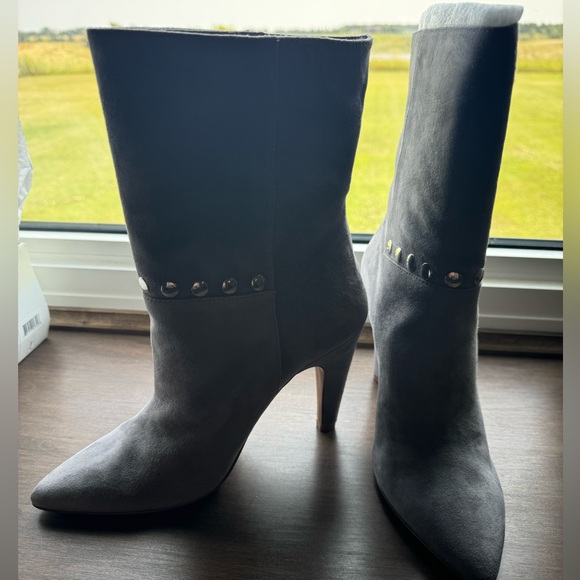 Grey Studded Suede Boots - Picture 2 of 6